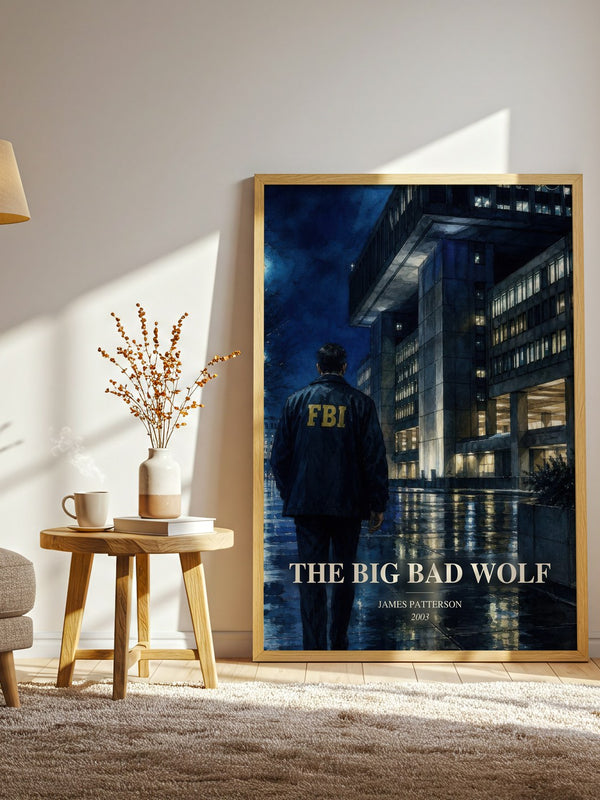 The Big Bad Wolf watercolour print in frame leaning in hallway – thriller wall art