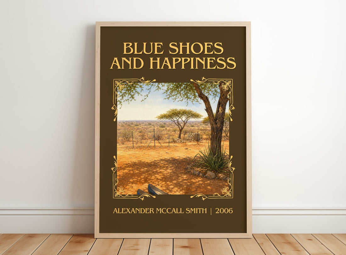Blue Shoes and Happiness Classic Book Art Print by A. Smith – framed print leaning on a wooden floor