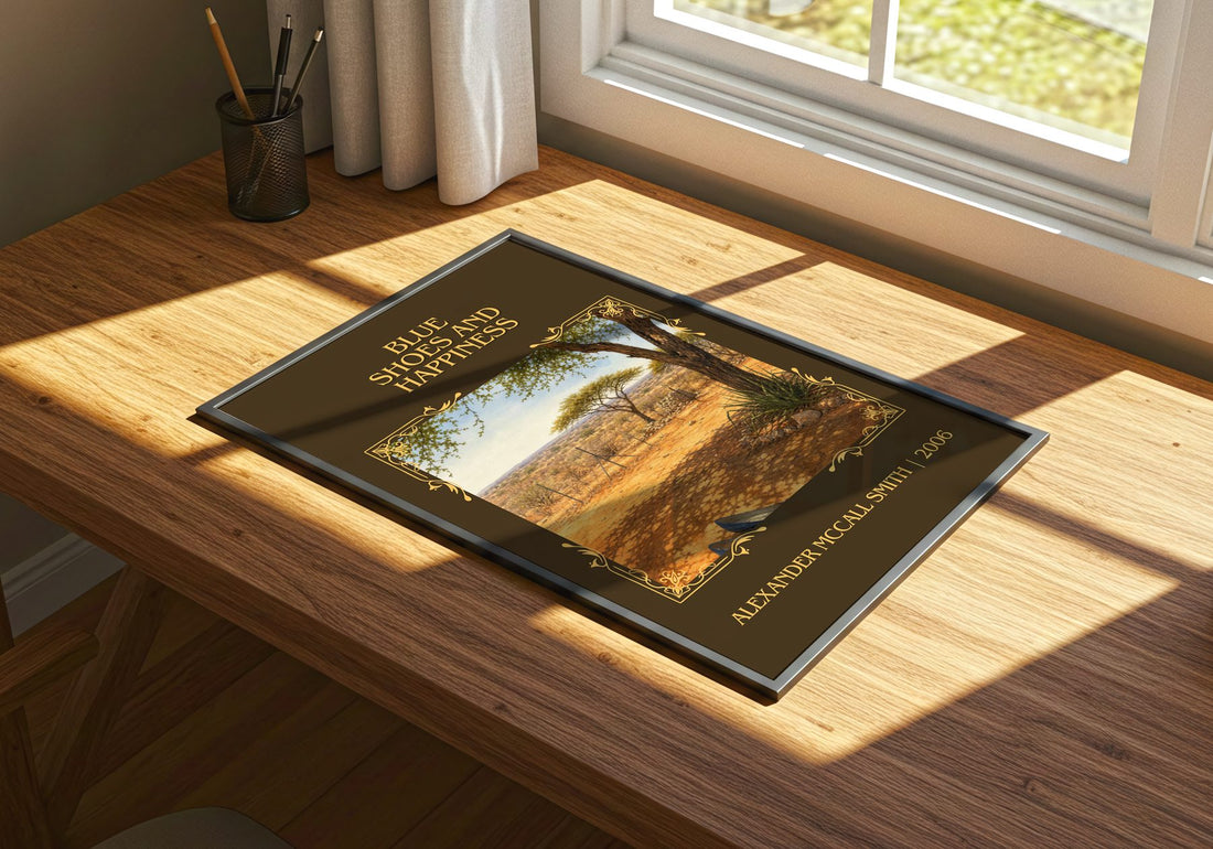 Blue Shoes and Happiness Classic Book Art Print by A. Smith – print on a sunlit desk
