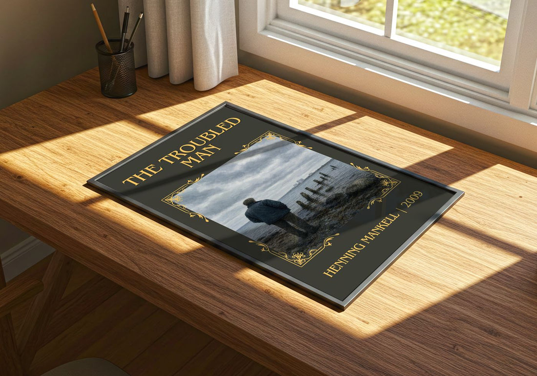 The Troubled Man Classic Book Art Print by Henning Mankell – print on a sunlit desk