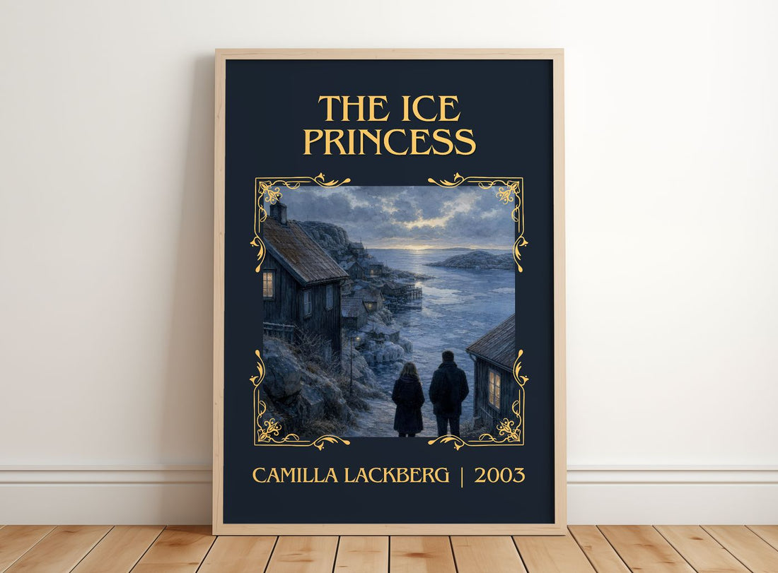 The Ice Princess Classic Book Art Print by Camilla Läckberg – framed print leaning on a wooden floor
