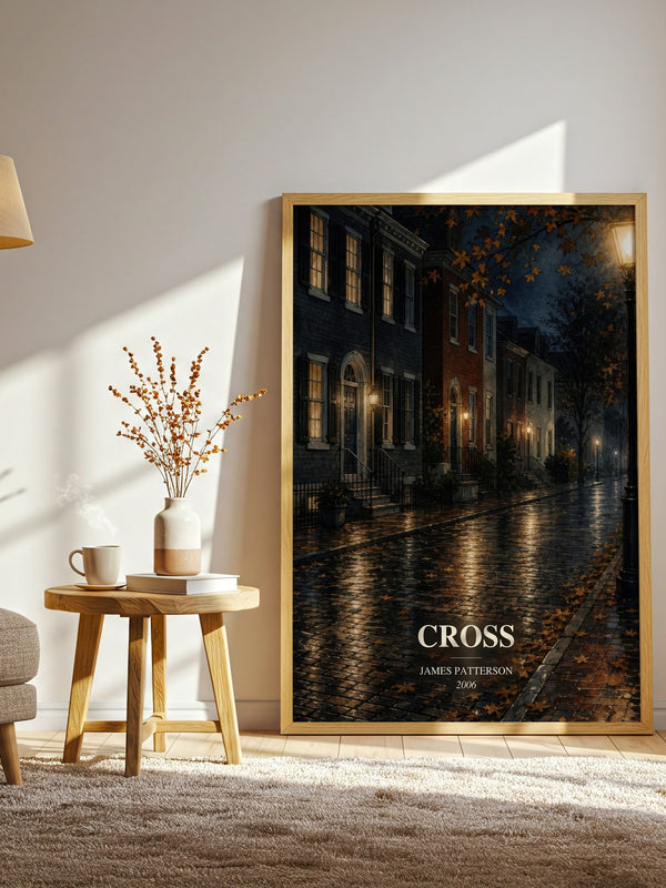 Cross watercolour print in frame leaning in hallway – thriller wall art