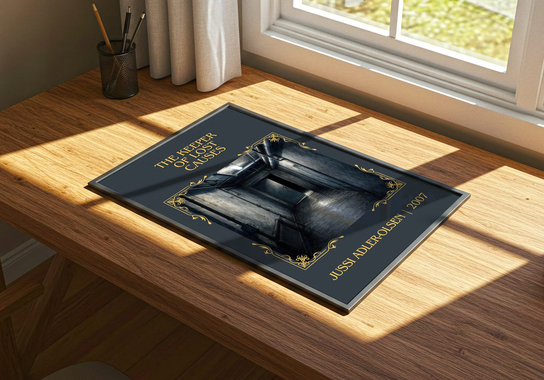 The Keeper of Lost Causes Classic Book Art Print by Jussi Adler-Olsen – print on a sunlit desk