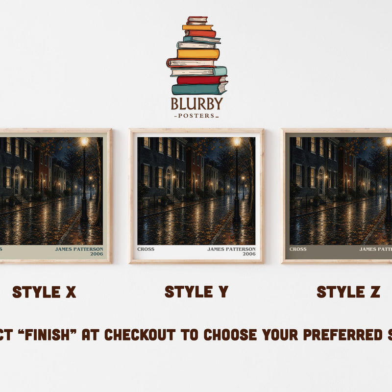 Cross literary print in frame leaning in hallway – thriller wall art