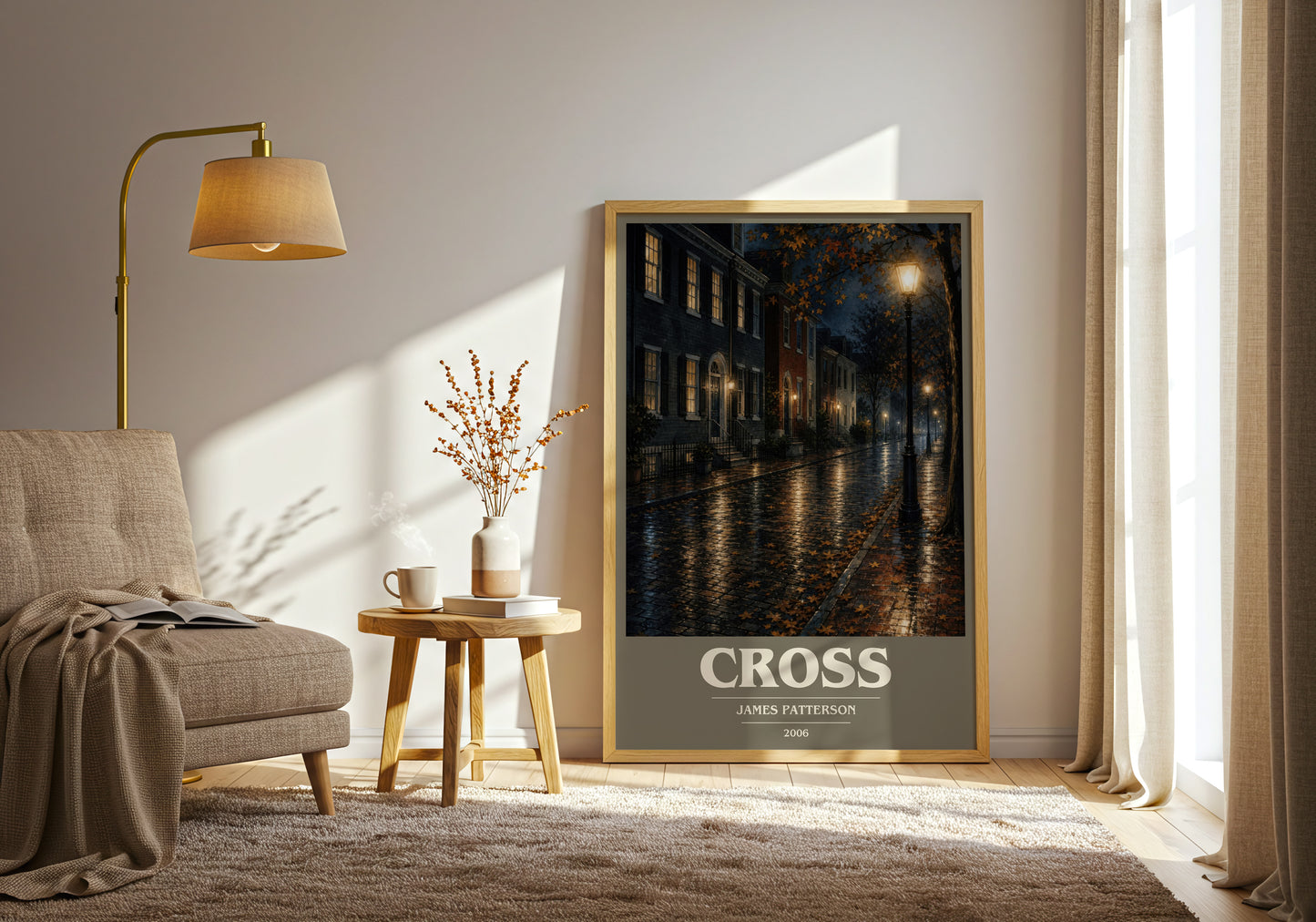Cross book cover print on bookshelf – James Patterson fan gift