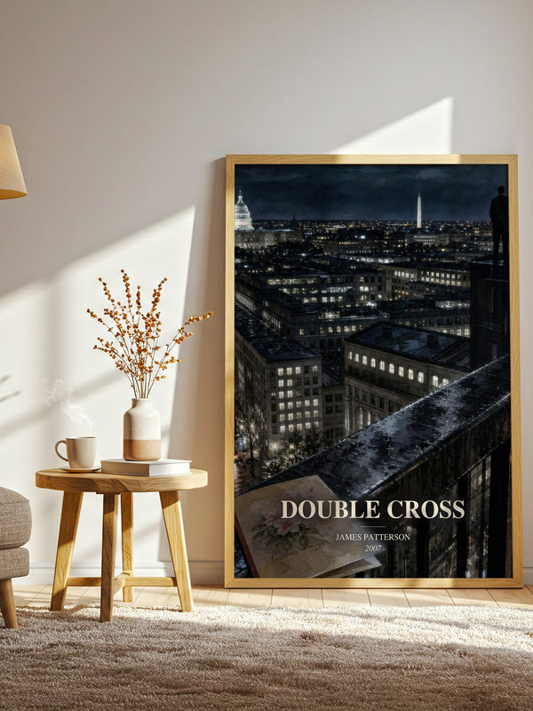 Double Cross watercolour print in frame leaning in hallway – thriller wall art