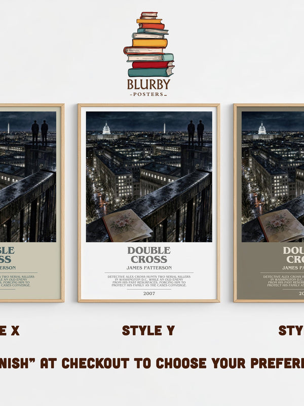 Double Cross bookish print in frame leaning in hallway – thriller wall art