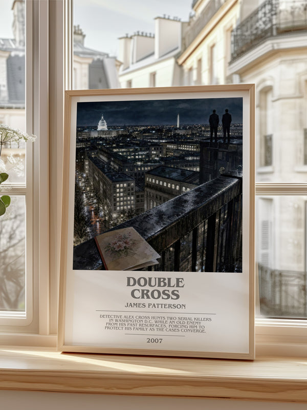 Double Cross Bookish Wall Art by James Patterson – framed print by a bright window