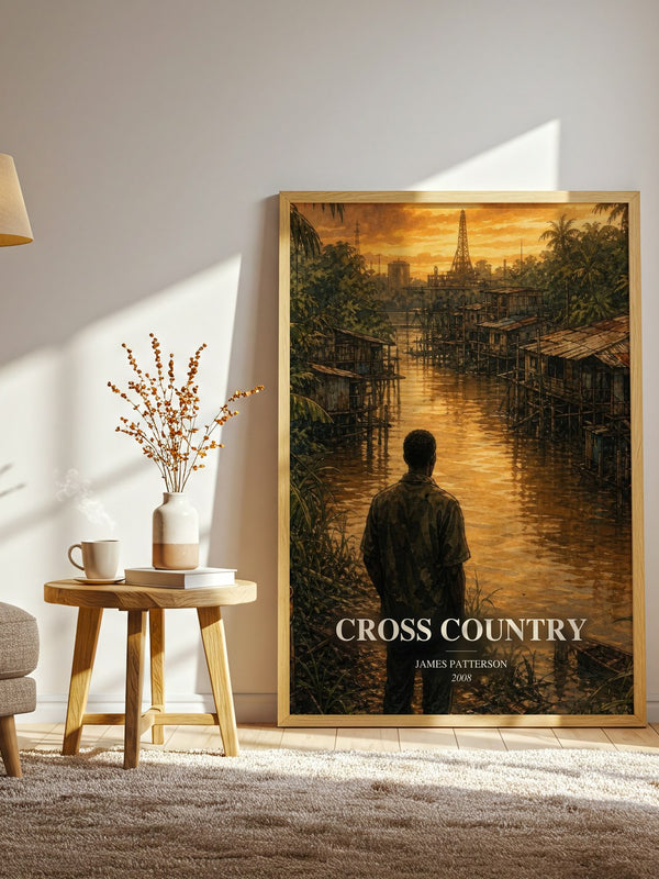Cross Country watercolour print in frame leaning in hallway – thriller wall art