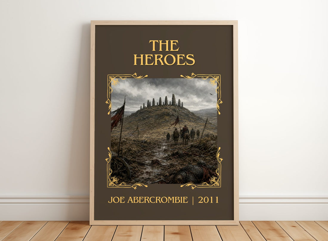 The Heroes Classic Book Art Print by Joe Abercrombie – framed print leaning on a wooden floor