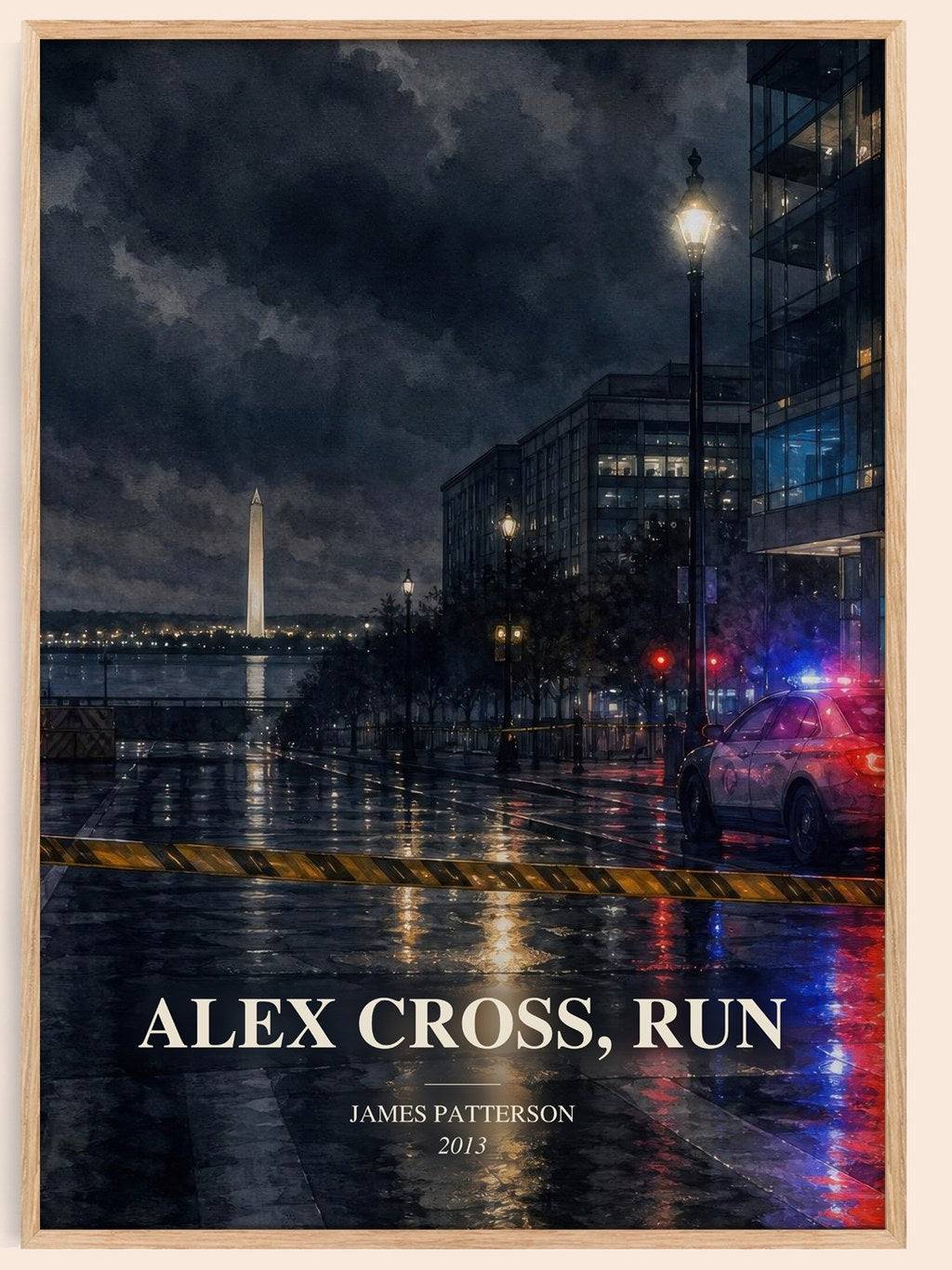 Alex Cross, Run watercolour book poster by James Patterson – framed literary art print
