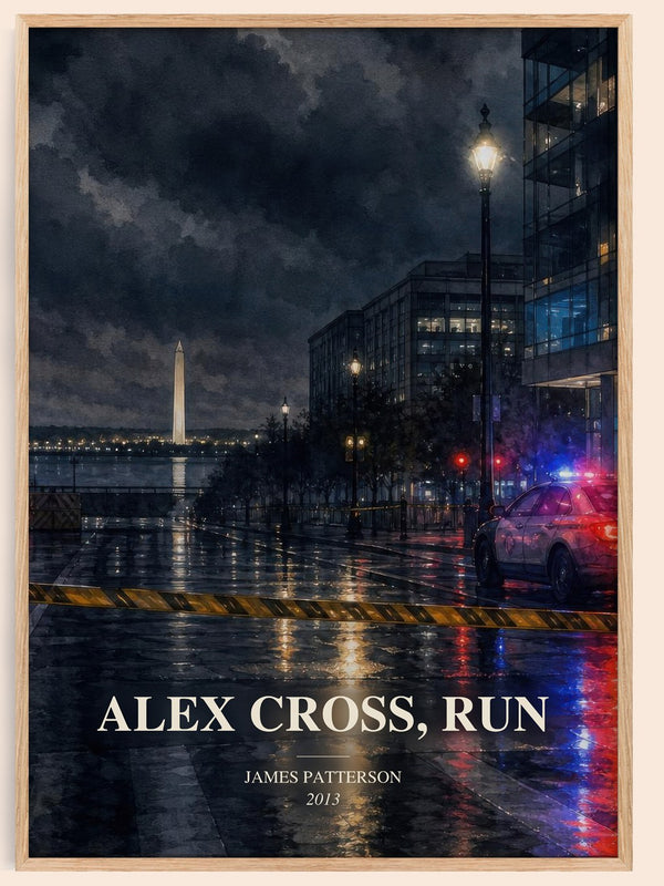 Alex Cross, Run watercolour book poster by James Patterson – framed literary art print