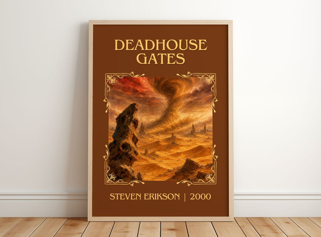 Deadhouse Gates Classic Book Art Print by Steven Erikson – framed print leaning on a wooden floor