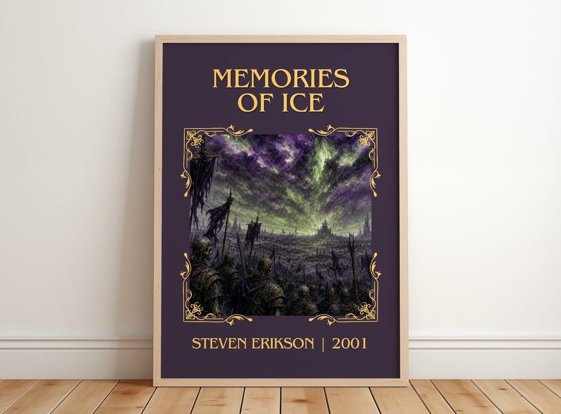 Memories of Ice Classic Book Art Print by Steven Erikson – framed print leaning on a wooden floor