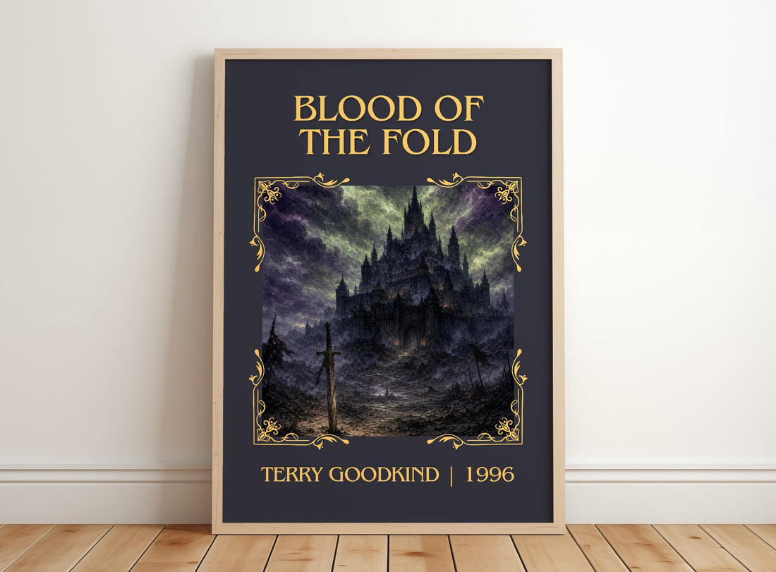 Blood of the Fold Classic Book Art Print by Terry Goodkind – framed print leaning on a wooden floor