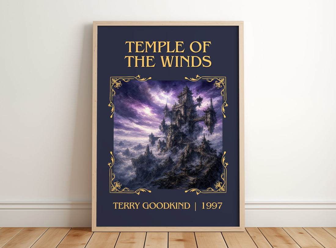 Temple of the Winds Classic Book Art Print by Terry Goodkind – framed print leaning on a wooden floor