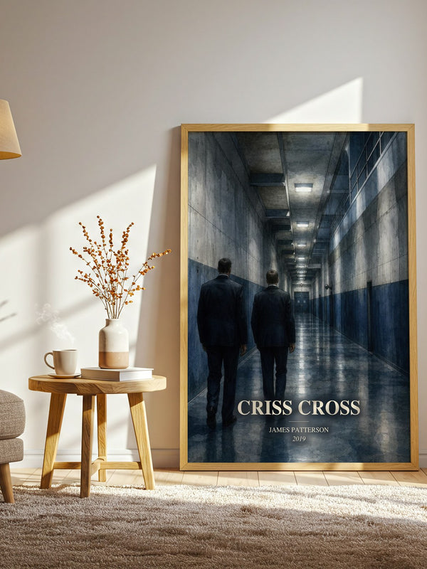 Criss Cross watercolour print in frame leaning in hallway – thriller wall art