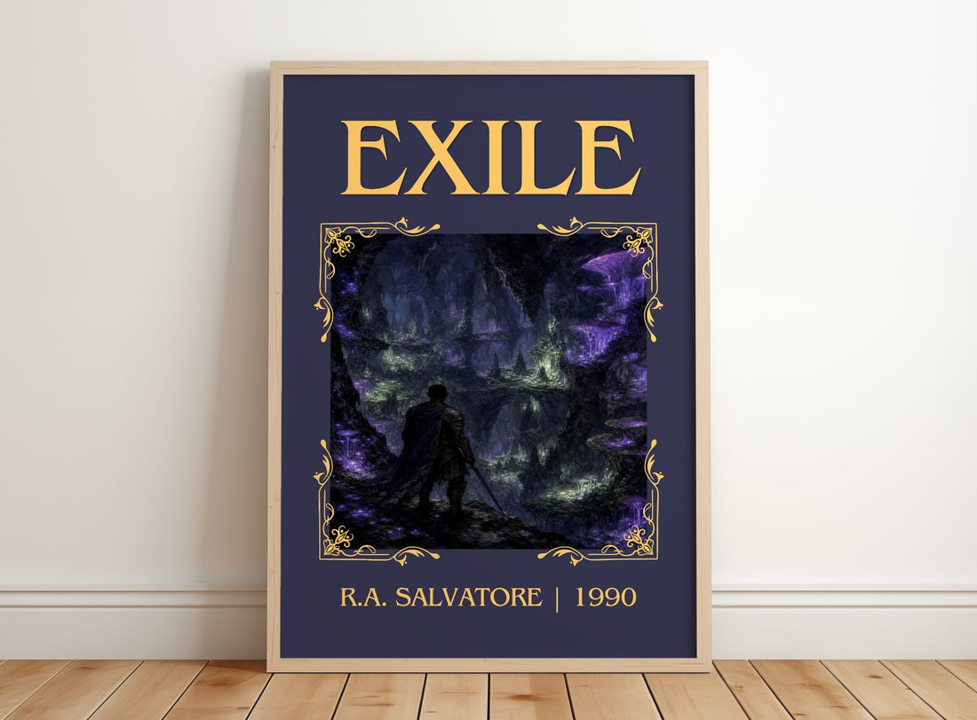 Exile Classic Book Art Print by R.A. Salvatore – framed print leaning on a wooden floor
