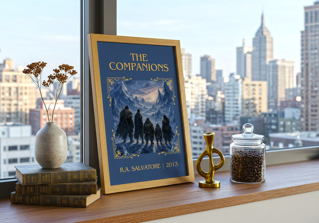 The Companions Classic Book Art Print by R.A. Salvatore – framed print on a city-view windowsill