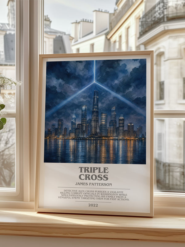 Triple Cross Bookish Wall Art by James Patterson – framed print by a bright window