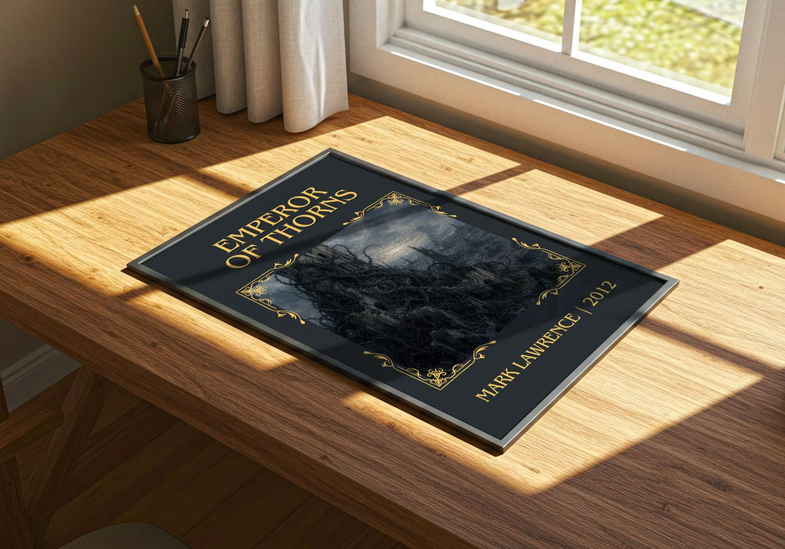 Emperor of Thorns Classic Book Art Print by Mark Lawrence – print on a sunlit desk