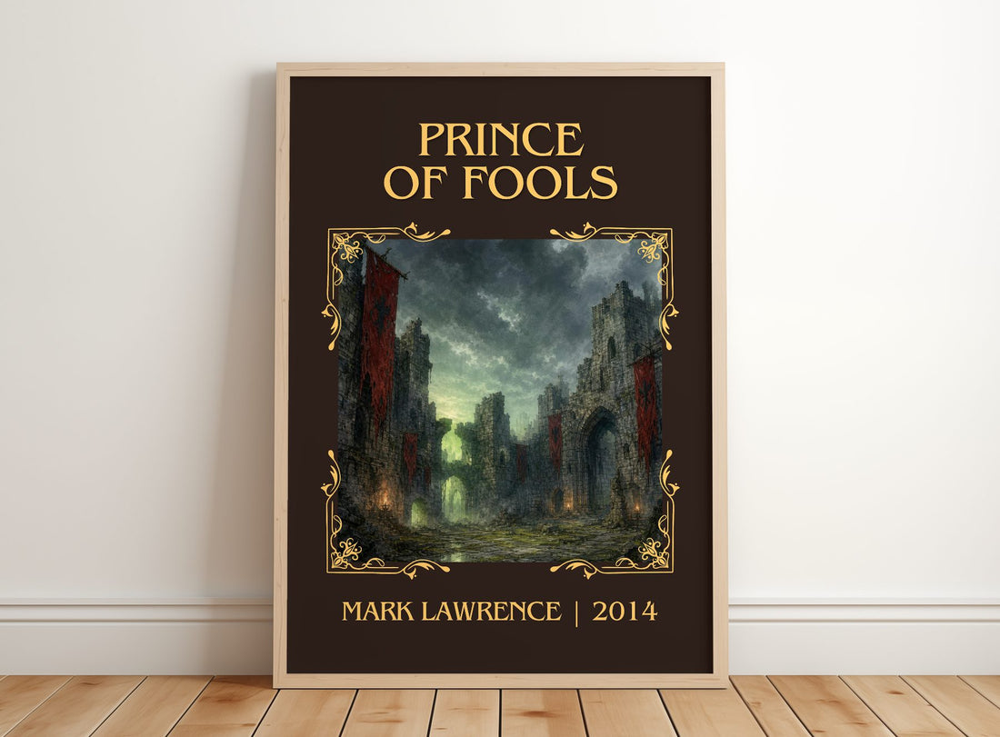 Prince of Fools Classic Book Art Print by Mark Lawrence – framed print leaning on a wooden floor