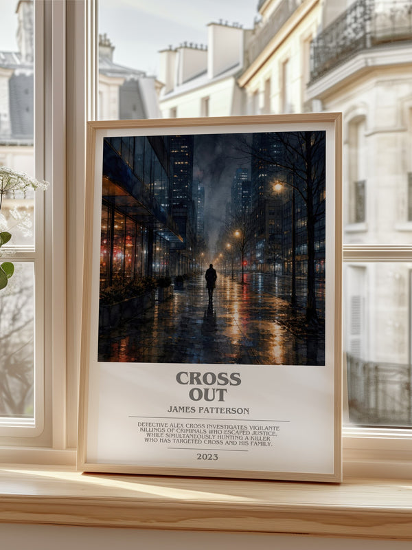 Cross Out Bookish Wall Art by James Patterson – framed print by a bright window