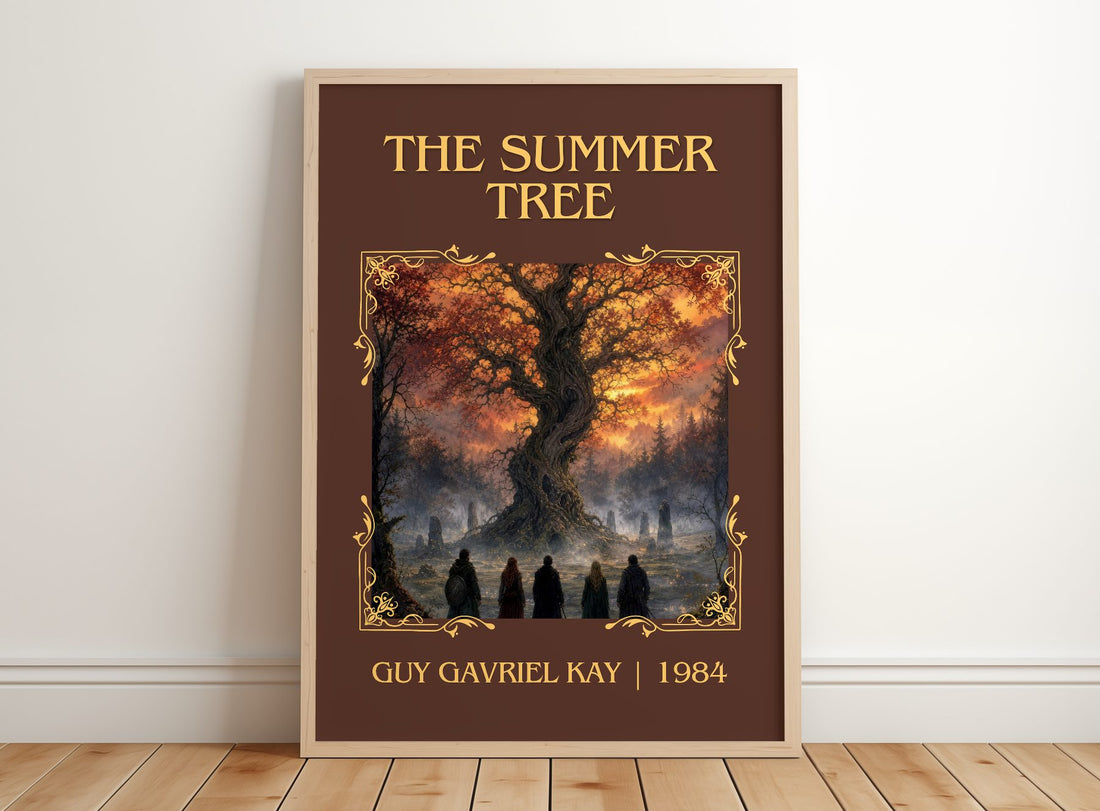 The Summer Tree Classic Book Art Print by Guy Gavriel Kay – framed print leaning on a wooden floor