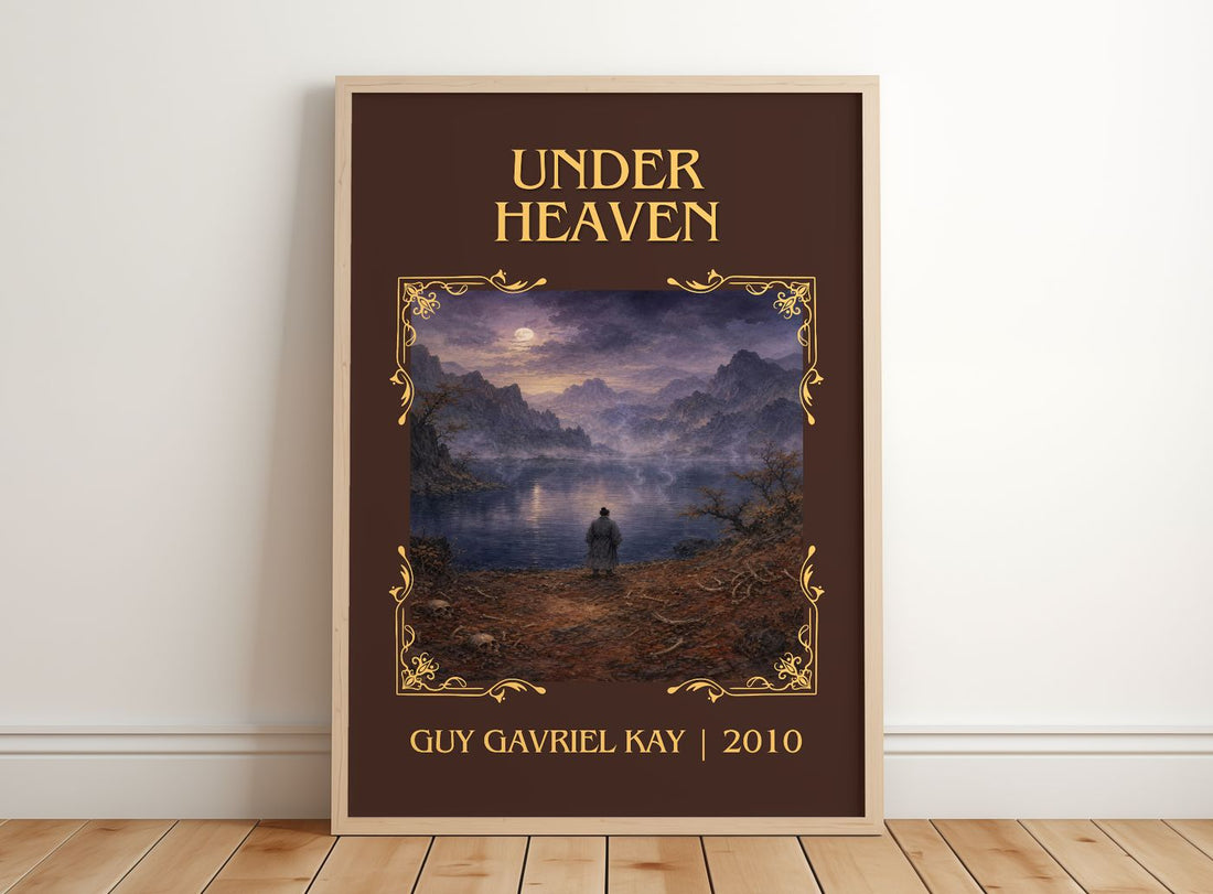 Under Heaven Classic Book Art Print by Guy Gavriel Kay – framed print leaning on a wooden floor