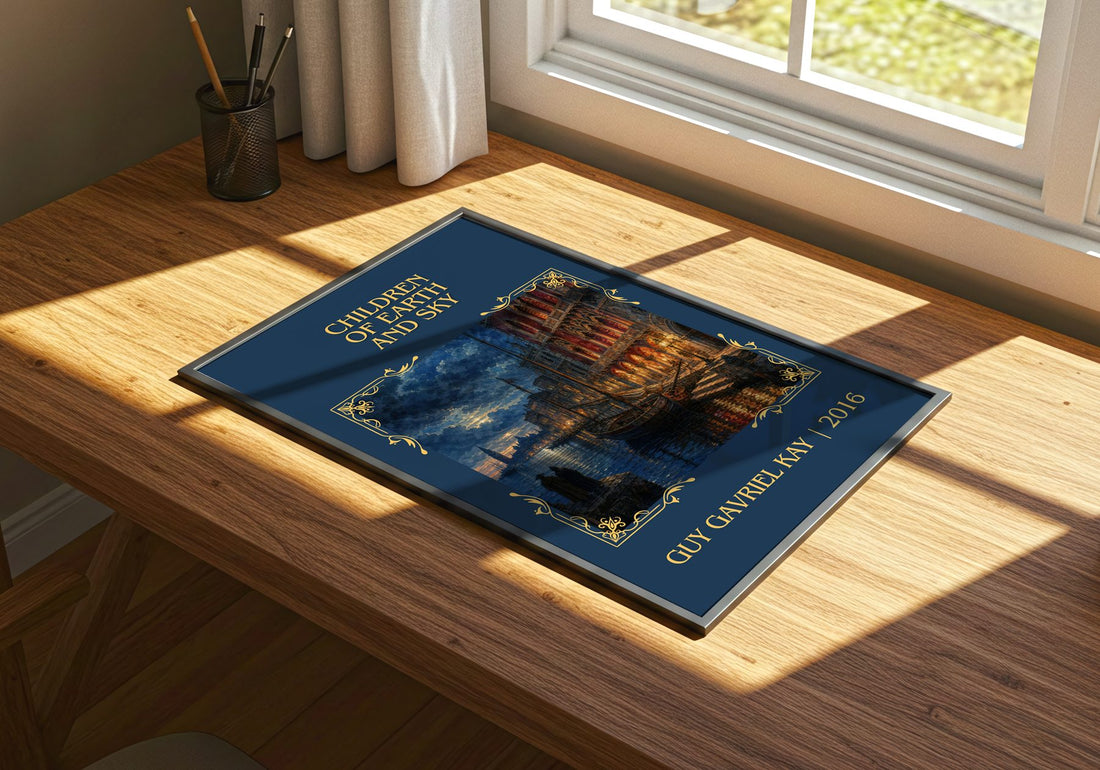 Children of Earth and Sky Classic Book Art Print by Guy Gavriel Kay – print on a sunlit desk
