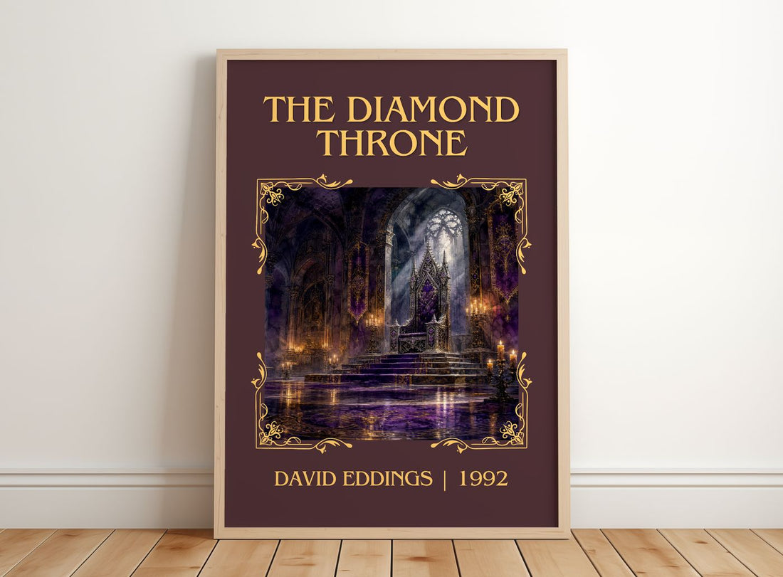 The Diamond Throne Classic Book Art Print by David Eddings – framed print leaning on a wooden floor