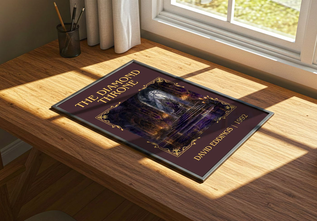 The Diamond Throne Classic Book Art Print by David Eddings – print on a sunlit desk