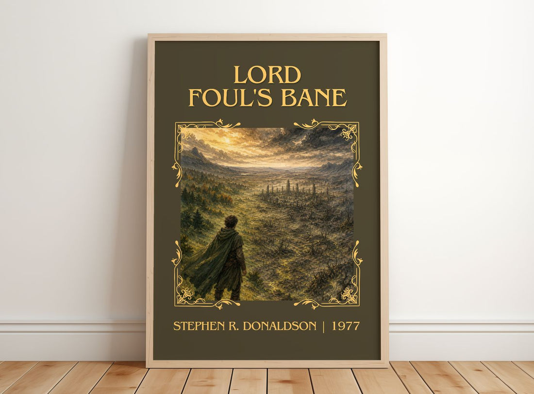 Lord Foul's Bane Classic Book Art Print by Stephen R. Donaldson – framed print leaning on a wooden floor