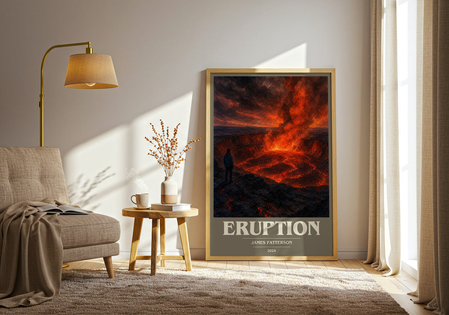 Eruption book cover print on bookshelf – James Patterson fan gift