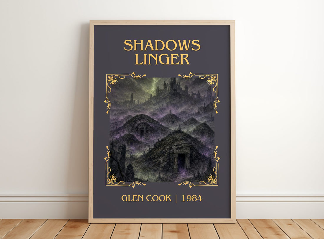 Shadows Linger Classic Book Art Print by Glen Cook – framed print leaning on a wooden floor