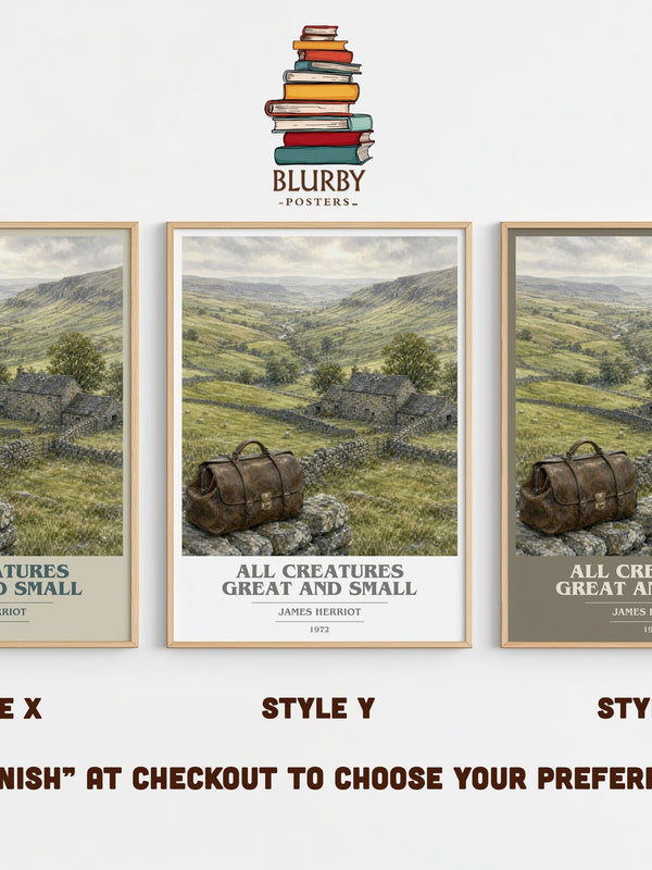 All Creatures Great And Small book cover print in frame leaning in hallway – memoir wall art