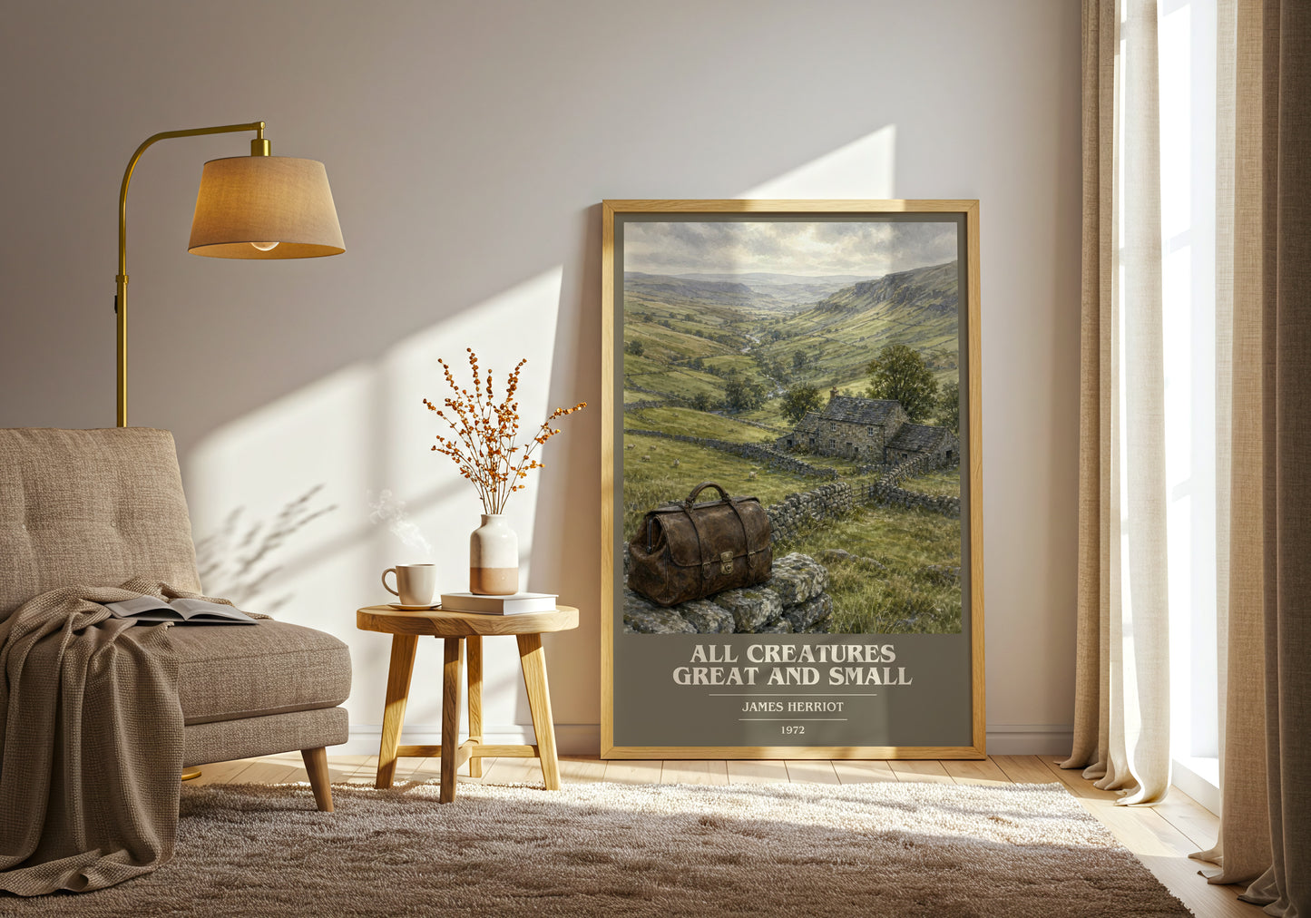 All Creatures Great And Small book cover print on bookshelf – James Herriot fan gift
