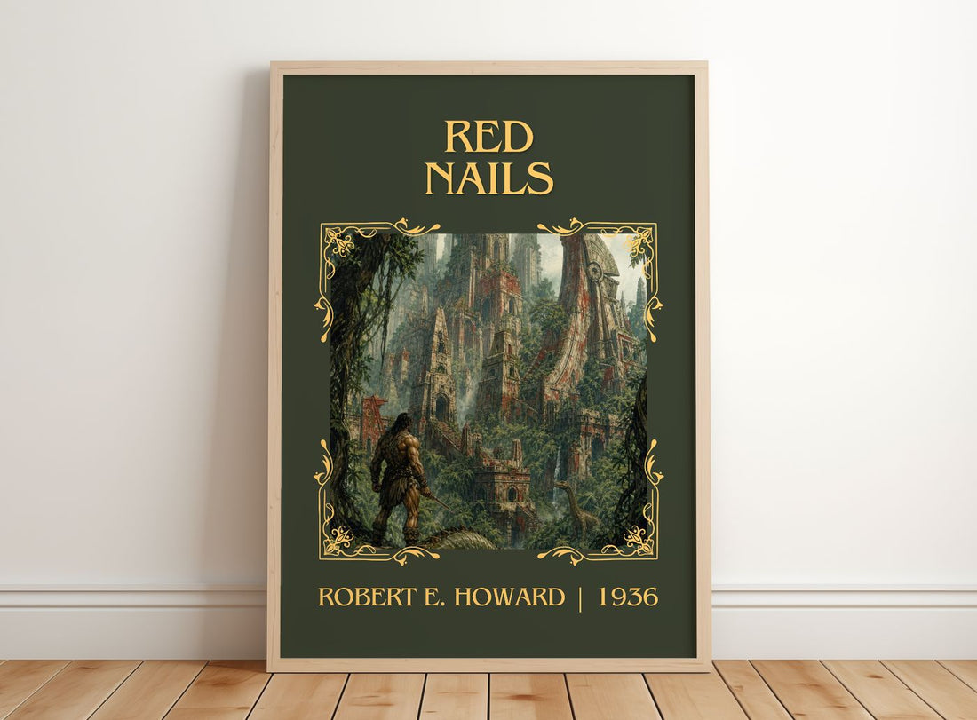 Red Nails Classic Book Art Print by Robert E. Howard – framed print leaning on a wooden floor