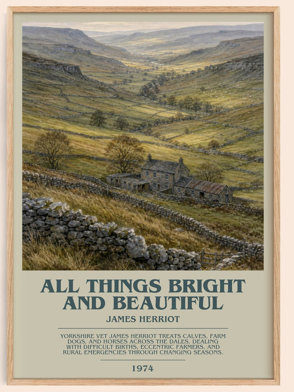 All Things Bright And Beautiful bookish book poster by James Herriot – framed literary art print