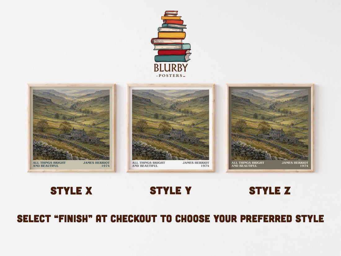 All Things Bright And Beautiful literary print in frame leaning in hallway – memoir wall art (mockup)