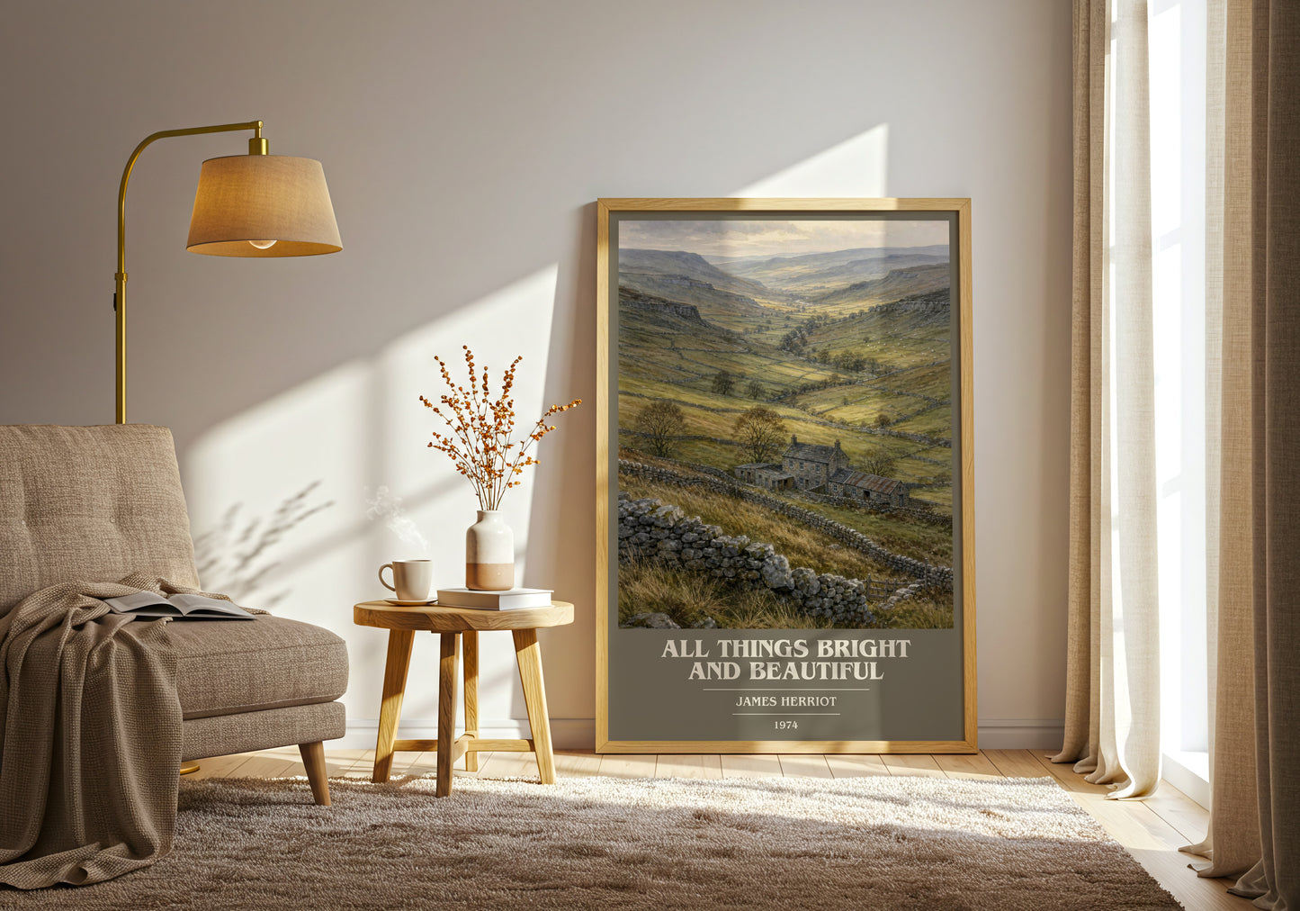 All Things Bright And Beautiful book cover print on bookshelf – James Herriot fan gift