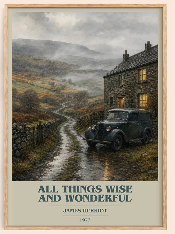 All Things Wise And Wonderful book cover book poster by James Herriot – framed literary art print