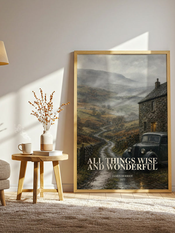 All Things Wise And Wonderful watercolour print in frame leaning in hallway – memoir wall art