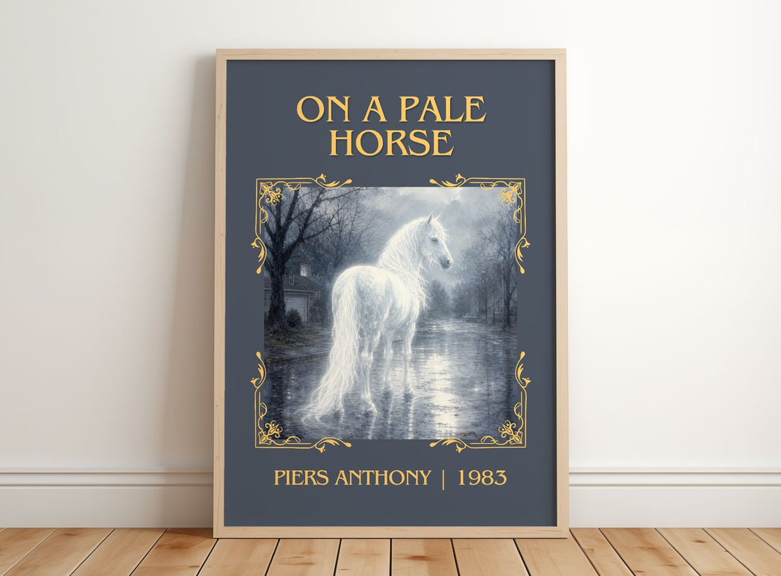 On a Pale Horse Classic Book Art Print by Piers Anthony – framed print leaning on a wooden floor