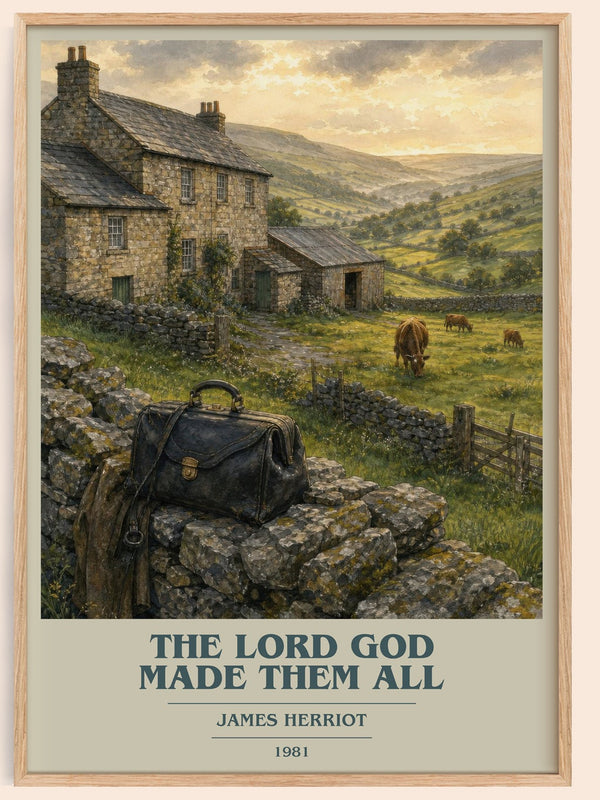 The Lord God Made Them All book cover book poster by James Herriot – framed literary art print
