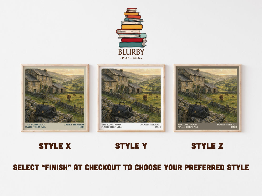 The Lord God Made Them All literary print in frame leaning in hallway – memoir wall art (mockup)