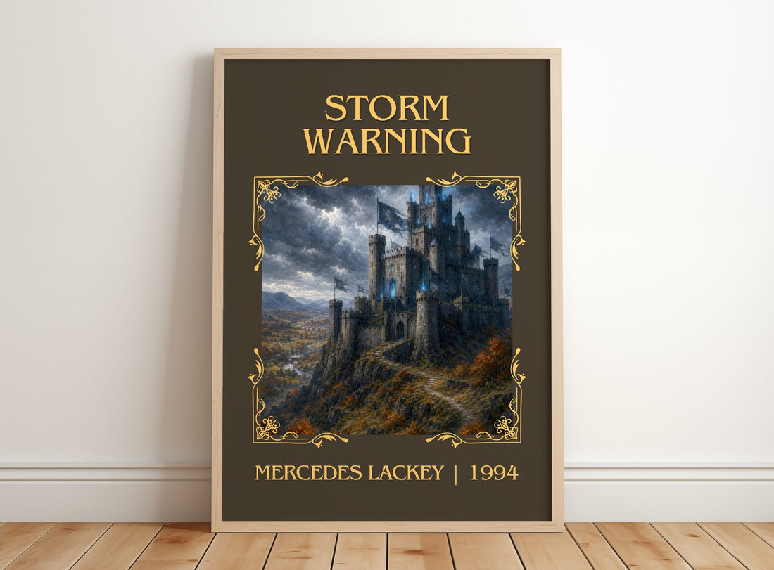 Storm Warning Classic Book Art Print by Mercedes Lackey – framed print leaning on a wooden floor