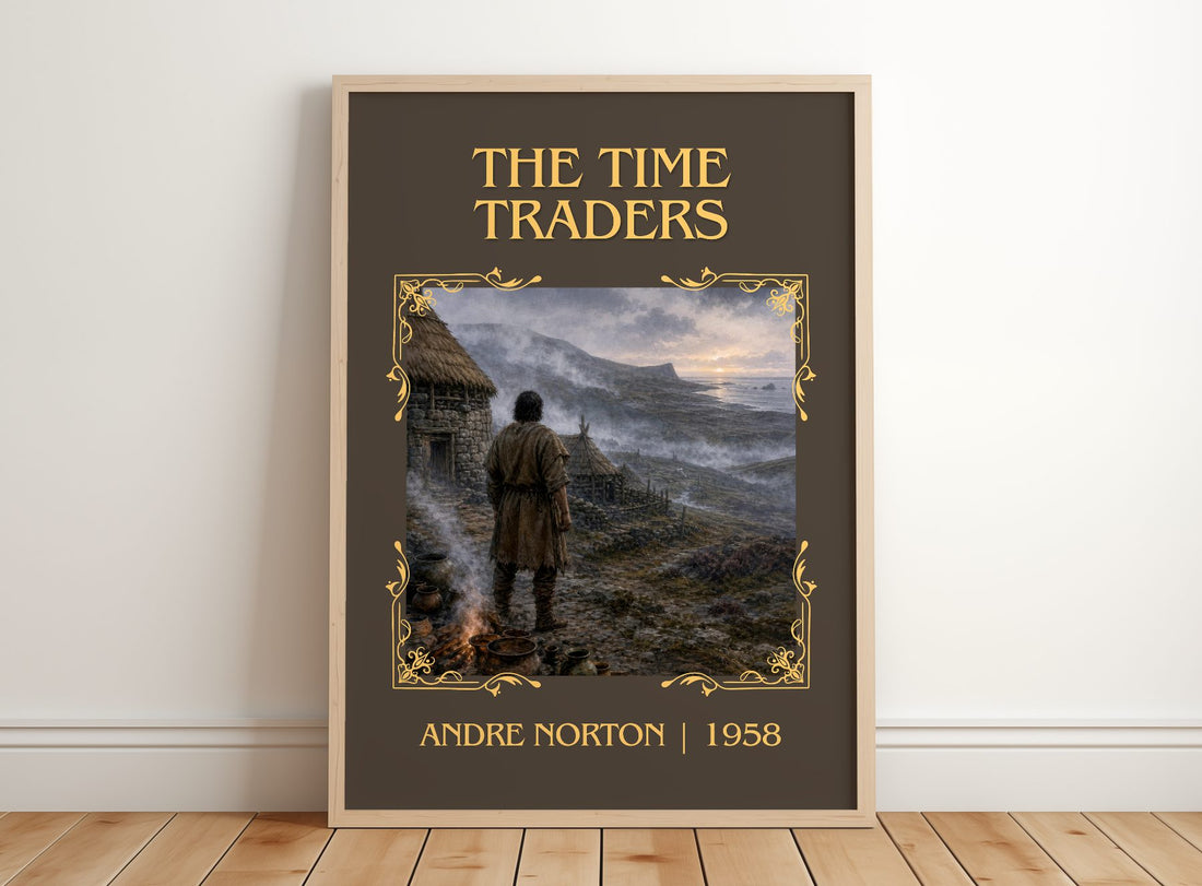 The Time Traders Classic Book Art Print by Andre Norton – framed print leaning on a wooden floor