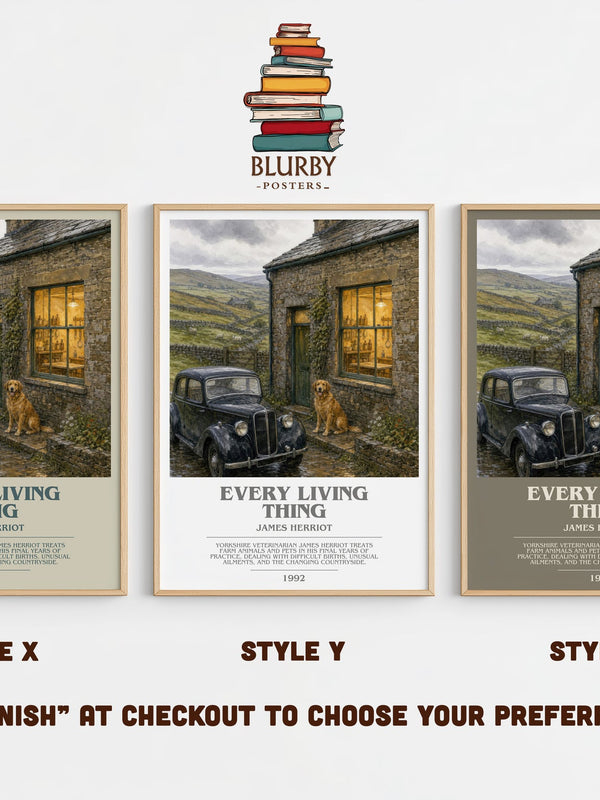 Every Living Thing bookish print in frame leaning in hallway – memoir wall art