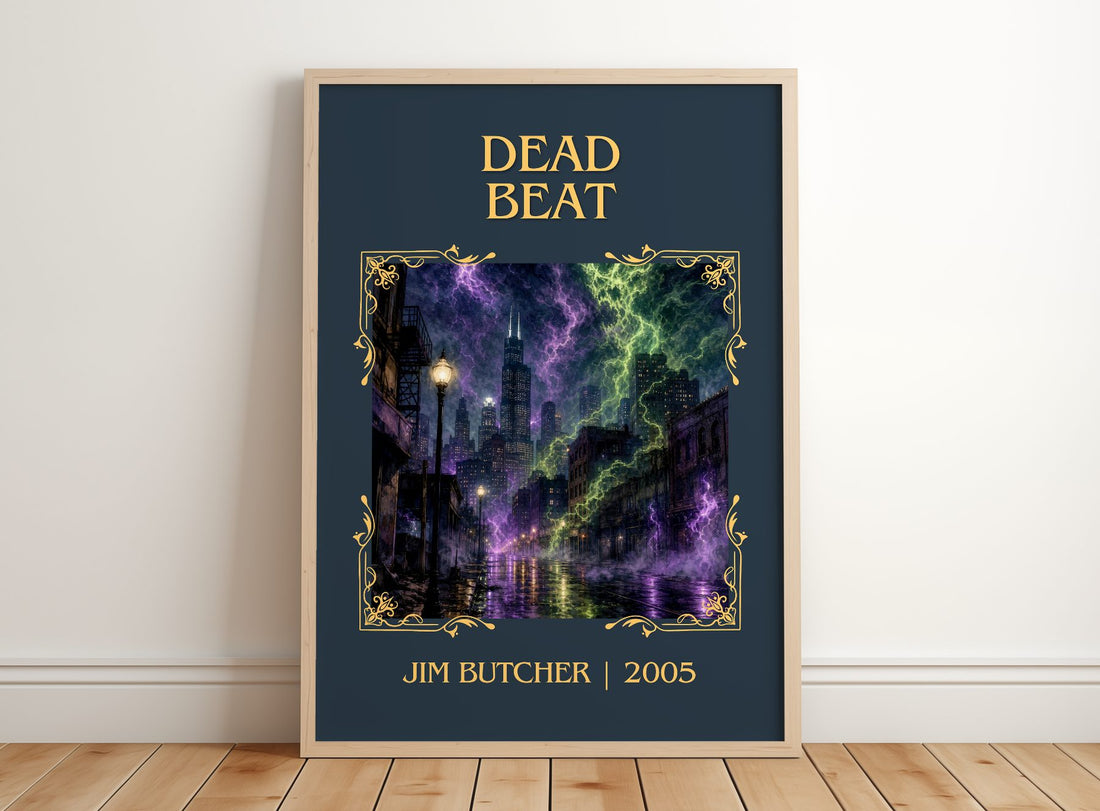 Dead Beat Classic Book Art Print by Jim Butcher – framed print leaning on a wooden floor